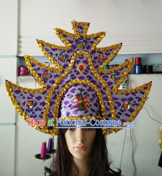 Professional Samba Dance Hair Accessories Brazilian Rio Carnival Purple Sequins Headdress for Women