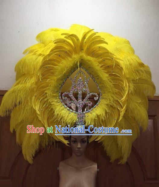 Professional Samba Dance Deluxe Hair Accessories Brazilian Rio Carnival Yellow Feather Headdress for Women