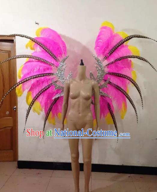 Customized Catwalks Props Brazilian Rio Carnival Samba Dance Pink Feather Deluxe Wings for Women