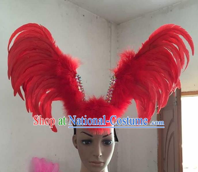 Professional Halloween Samba Dance Red Feather Hair Accessories Brazilian Rio Carnival Headdress for Women