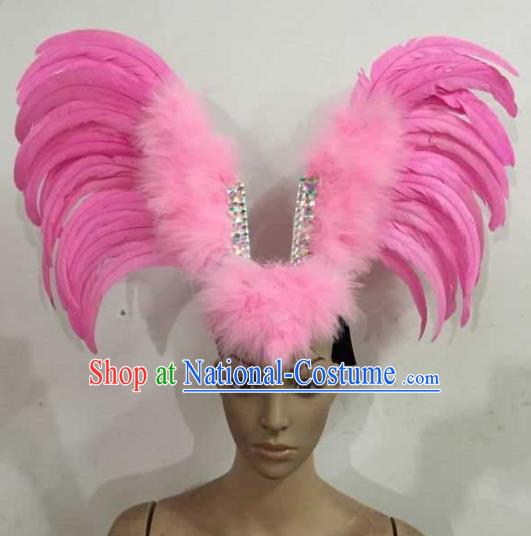 Professional Halloween Samba Dance Pink Feather Hair Accessories Brazilian Rio Carnival Headdress for Women