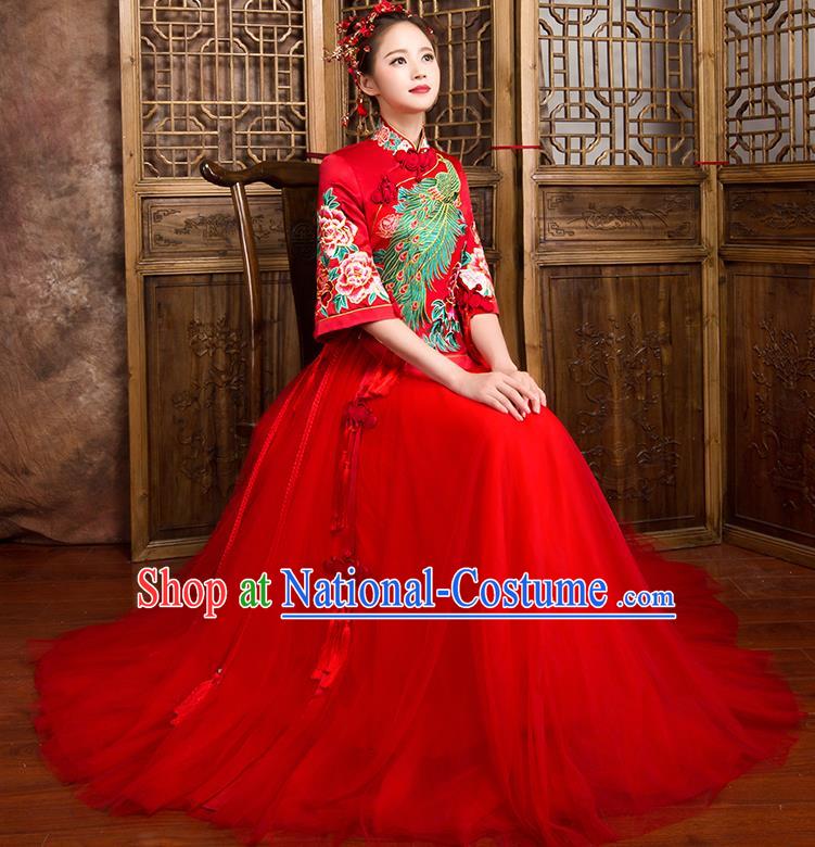 Traditional Chinese Wedding Costumes Traditional Xiuhe Suits Ancient Chinese bridal Full Dress