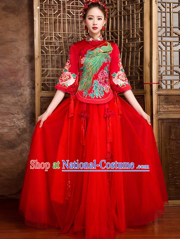 Traditional Chinese Wedding Costumes Traditional Xiuhe Suits Ancient Chinese bridal Full Dress