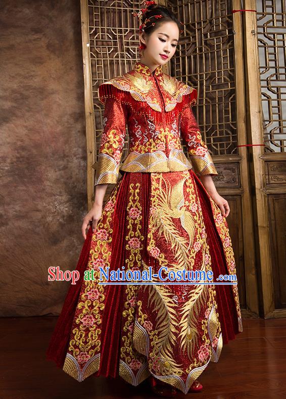 Traditional Chinese Bridal Costumes Ancient Bride Wedding Embroidered Beading XiuHe Suit for Women