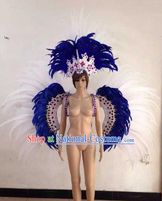 Customized Halloween Catwalks Props Brazilian Rio Carnival Samba Dance White Feather Deluxe Wings and Headwear for Women