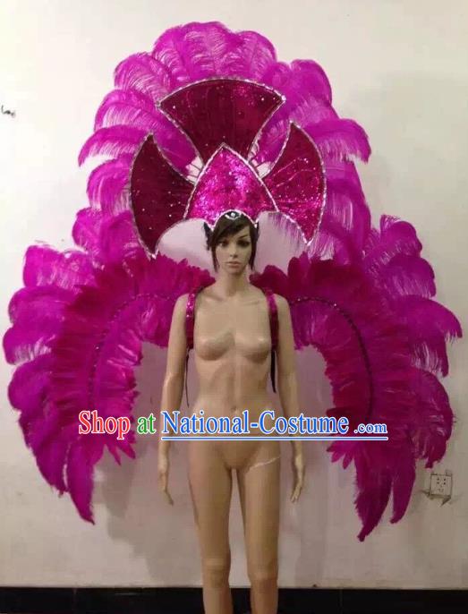 Customized Halloween Catwalks Props Brazilian Rio Carnival Samba Dance Purple Feather Deluxe Wings and Headwear for Women