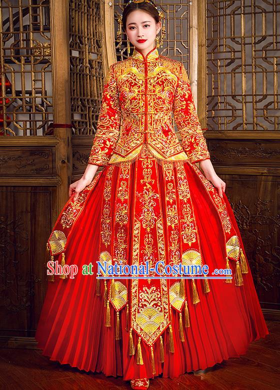 Traditional Chinese Female Wedding Costumes Ancient Embroidered Full Dress Red XiuHe Suit for Bride