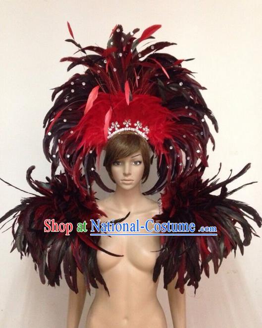 Customized Halloween Catwalks Props Brazilian Rio Carnival Samba Dance Feather Deluxe Shoulder and Headwear for Women