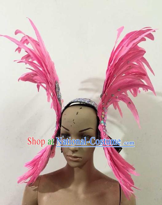 Professional Halloween Catwalks Pink Feather Hair Accessories Brazilian Rio Carnival Samba Dance Headdress for Women