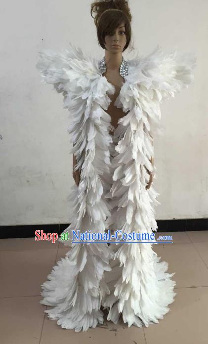 Brazilian Rio Carnival Samba Dance Costumes Catwalks White Feather Trailing Clothing for Women