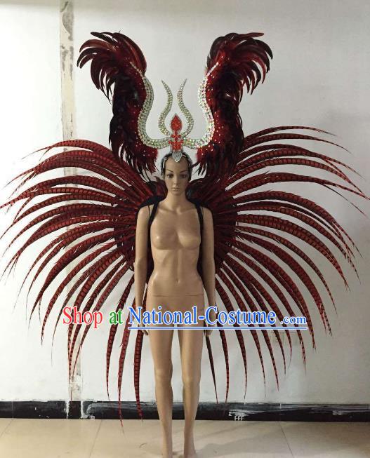 Halloween Catwalks Customized Props Brazilian Rio Carnival Samba Dance Ostrich Feather Wings and Headwear for Women