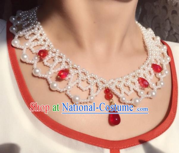 Handmade Chinese Traditional Accessories Hanfu Pearls Necklace Conophytum Pucillum for Women