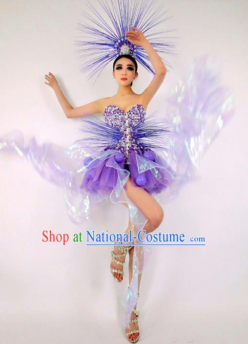 Top Grade Catwalks Costume Halloween Stage Performance Brazilian Carnival Purple Dress for Women