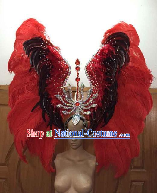 Professional Samba Dance Hair Accessories Brazilian Rio Carnival Red Feather Headdress for Women