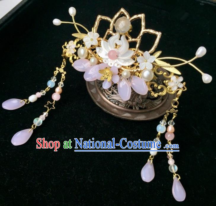 Chinese Traditional Hair Accessories Ancient Hanfu Hairpins Shell Lotus Phoenix Coronet for Women