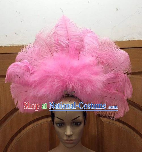 Professional Samba Dance Deluxe Hair Accessories Brazilian Rio Carnival Pink Feather Headdress for Women