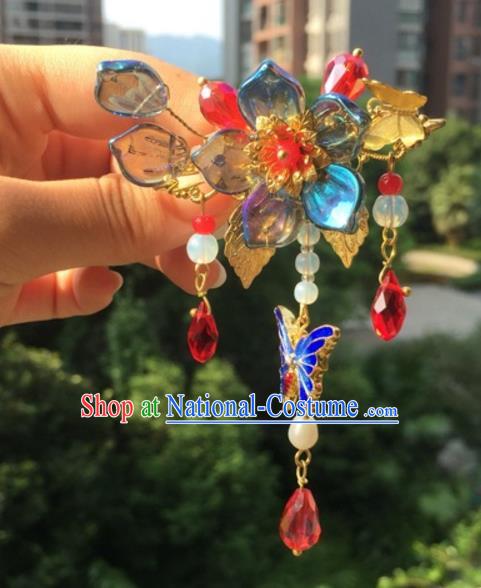 Chinese Traditional Hair Accessories Ancient Hanfu Hairpins Blueing Butterfly Hair Claw for Women