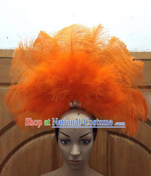 Professional Samba Dance Deluxe Hair Accessories Brazilian Rio Carnival Orange Feather Headdress for Women