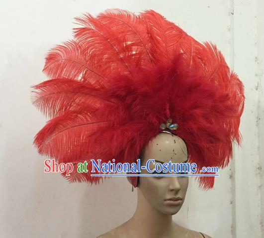 Professional Samba Dance Deluxe Hair Accessories Brazilian Rio Carnival Red Feather Headdress for Women