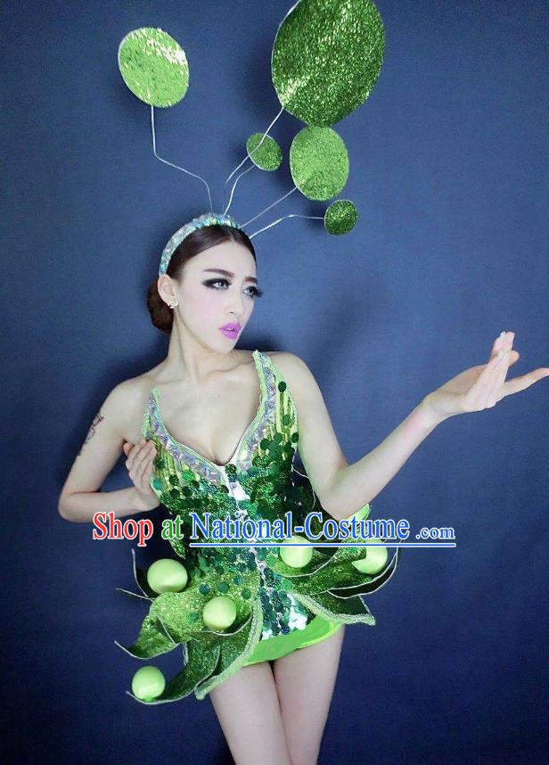 Top Grade Catwalks Green Costume Halloween Stage Performance Brazilian Carnival Clothing for Women