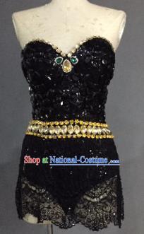 Top Grade Catwalks Swimsuit Costume Stage Performance Black Sequins Bikini Swimwear for Women