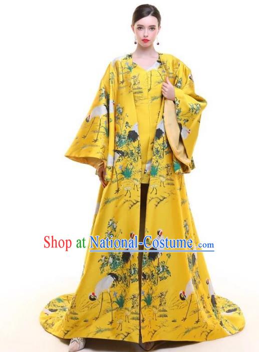 Top Grade Chinese Catwalks Costume Halloween Stage Performance Yellow Dress Brazilian Carnival Clothing for Women