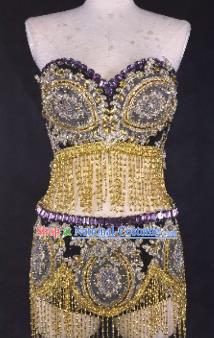 Top Grade Catwalks Golden Sequins Swimsuit Costume Stage Performance Bikini Swimwear for Women