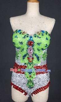 Top Grade Catwalks Green Sequins Swimsuit Costume Stage Performance Bikini Swimwear for Women