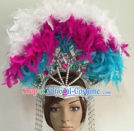 Professional Halloween Catwalks Feather Hair Accessories Brazilian Rio Carnival Samba Dance Hats for Women