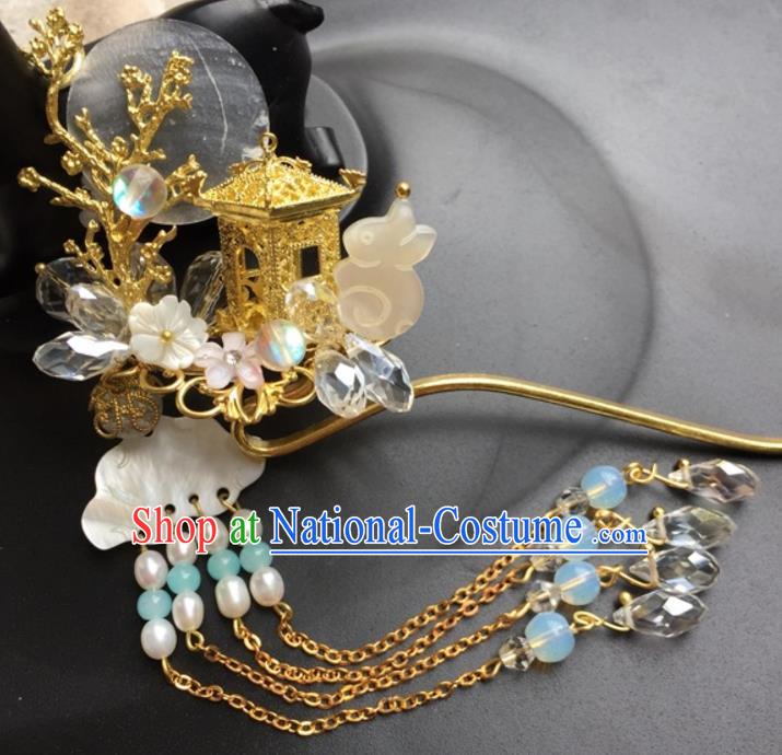 Chinese Traditional Hair Accessories Ancient Hanfu Hairpins Jade Rabbit Tassel Step Shake for Women