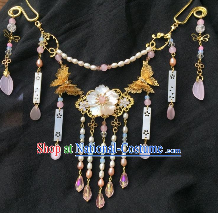 Handmade Chinese Traditional Accessories Hanfu Pearls Tassel Necklace for Women