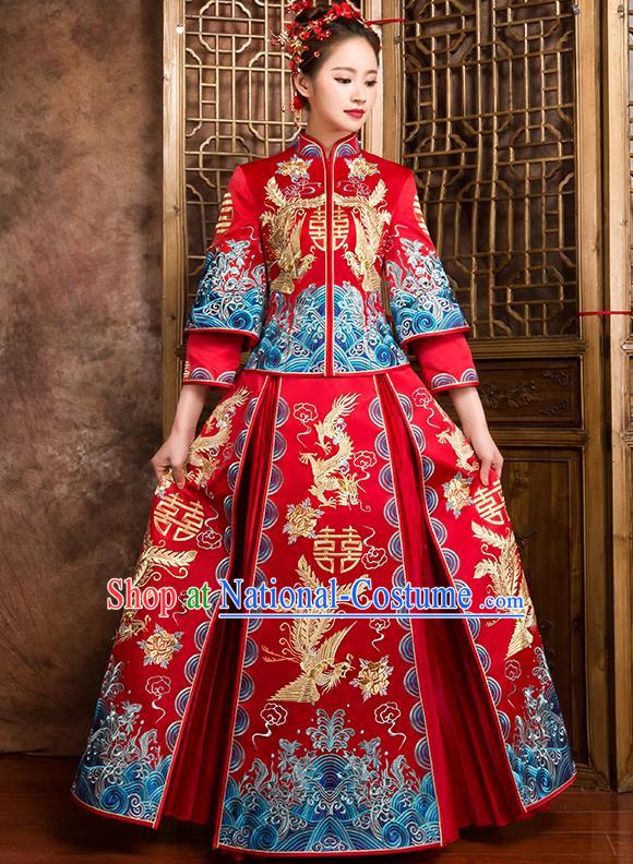 Traditional Chinese Bridal Costumes Ancient Bride Wedding Embroidered Red XiuHe Suit for Women