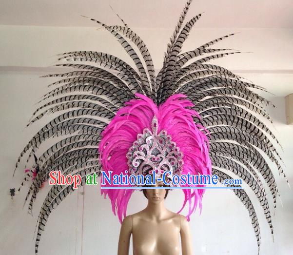 Professional Halloween Catwalks Hair Accessories Brazilian Rio Carnival Samba Dance Deluxe Pink Feather Headwear for Women