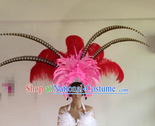 Professional Halloween Catwalks Samba Dance Hair Accessories Brazilian Rio Carnival Deluxe Feather Headwear for Women