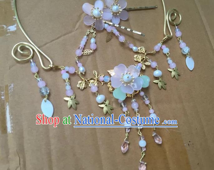 Handmade Chinese Traditional Accessories Hanfu Cherry Blossom Tassel Necklace for Women