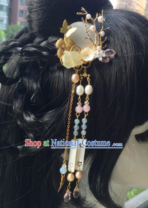 Chinese Traditional Hair Accessories Shell Hair Clip Ancient Hanfu Tassel Hairpins for Women