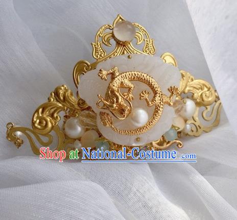 Chinese Traditional Ancient Hair Accessories Swordsman Hairpins Jade Dragon Tuinga for Men