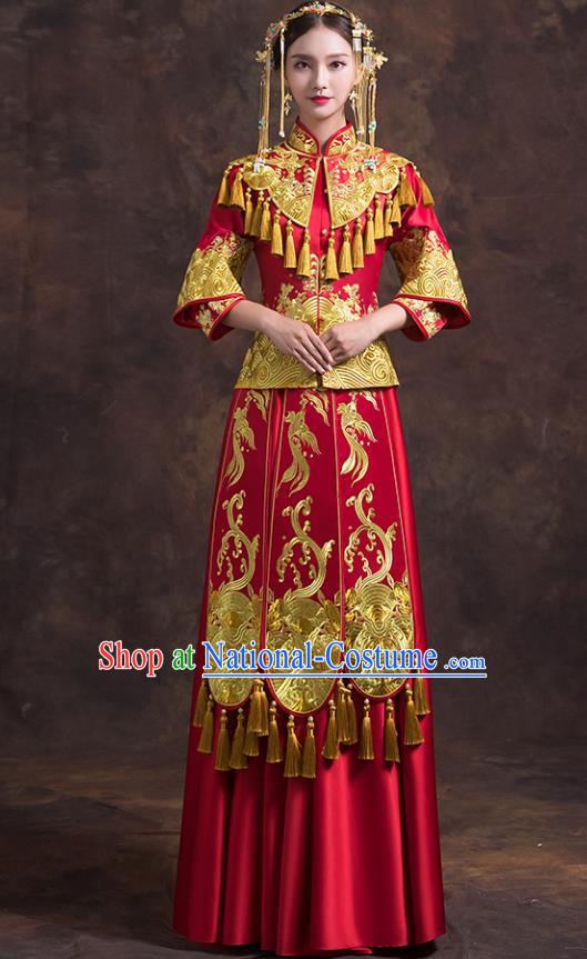 Traditional Chinese Female Wedding Red Costumes Ancient Embroidered Bottom Drawer XiuHe Suit for Bride