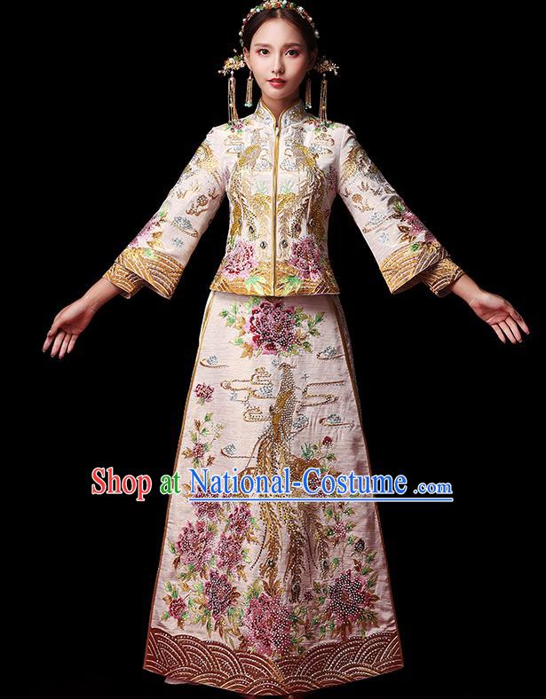 Traditional Chinese Style Female Wedding Costumes Ancient Embroidered Full Dress White XiuHe Suit for Bride