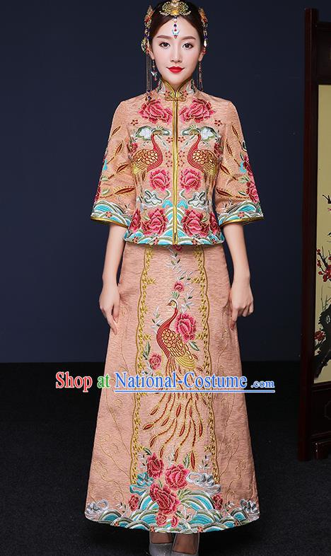 Traditional Chinese Female Wedding Costumes Ancient Bottom Drawer Embroidered Phoenix Peony XiuHe Suit for Bride