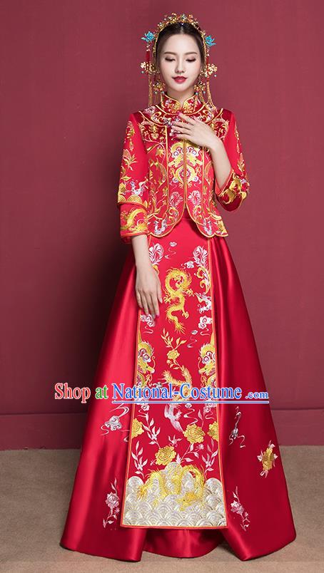 Traditional Chinese Wedding Costumes Full Dress Ancient Red Bottom Drawer Embroidered XiuHe Suit for Bride