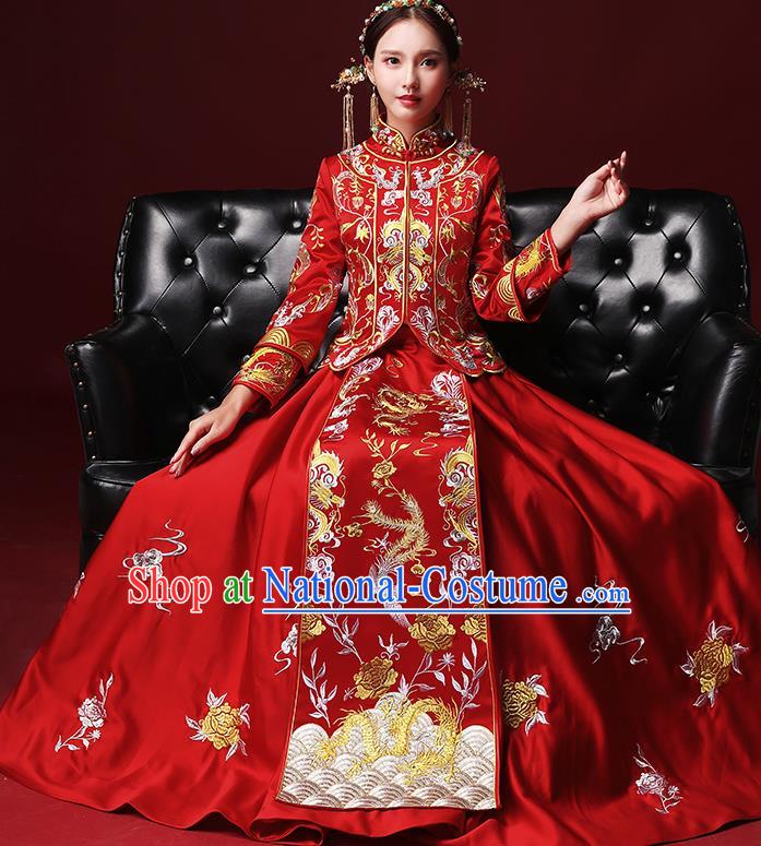 Traditional Chinese Wedding Costumes Red Full Dress Ancient Bottom Drawer Embroidered XiuHe Suit for Bride