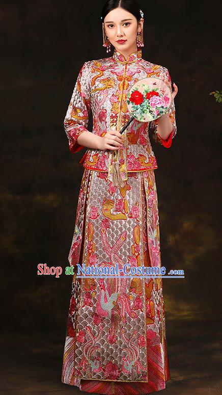 Traditional Chinese Style Female Wedding Costumes Ancient Embroidered Bottom Drawer XiuHe Suit for Bride