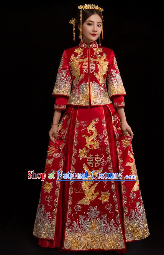 Traditional Chinese XiuHe Suit Wedding Costumes Embroidered Dragon Phoenix Full Dress Ancient Bottom Drawer for Bride