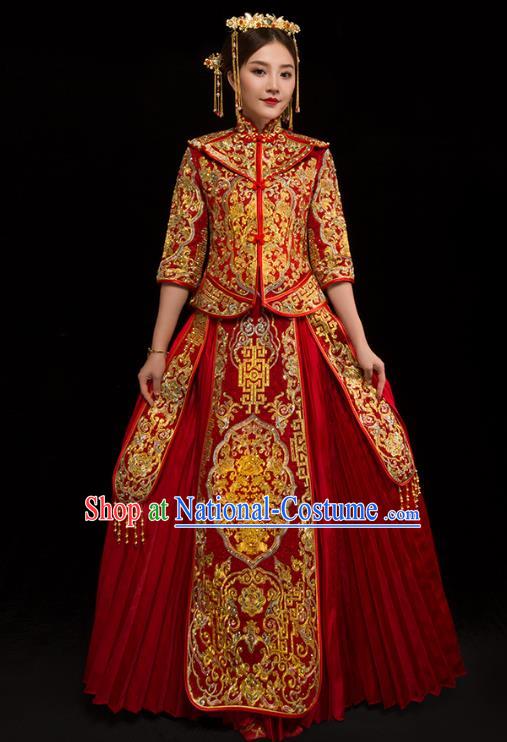 Traditional Chinese XiuHe Suit Wedding Costumes Embroidered Full Dress Ancient Bottom Drawer for Bride