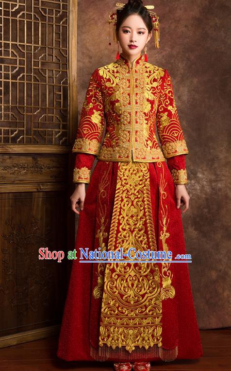 Traditional Chinese Embroidered XiuHe Suit Wedding Costumes Full Dress Ancient Bottom Drawer for Bride