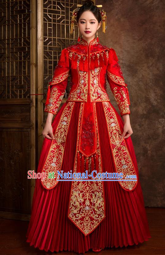 Traditional Chinese Embroidered Red XiuHe Suit Wedding Costumes Full Dress Ancient Bottom Drawer for Bride