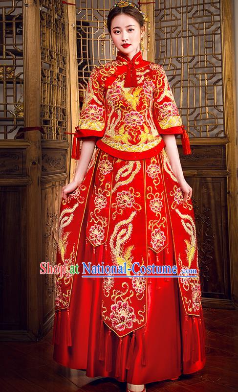 Traditional Chinese Embroidered Red XiuHe Suit Wedding Costumes Full Dress Ancient Bottom Drawer for Bride