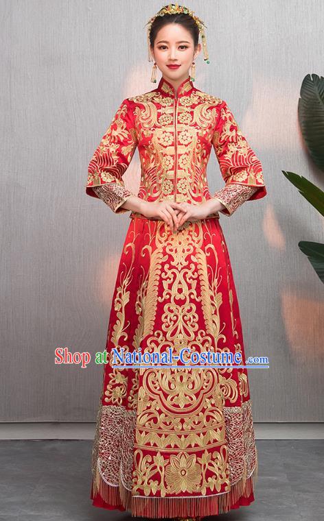 Traditional Chinese Wedding Costumes Embroidered Slim XiuHe Suit Ancient Bottom Drawer for Women