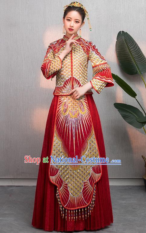 Traditional Chinese Embroidered Wedding Costumes Slim XiuHe Suit Ancient Bottom Drawer for Women